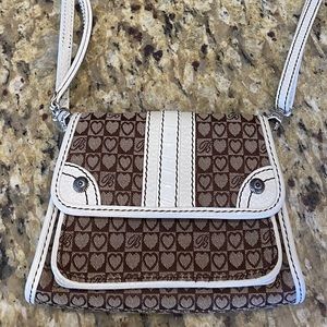 Brighton Small Crossbody Bag Brown & White Heart Logo